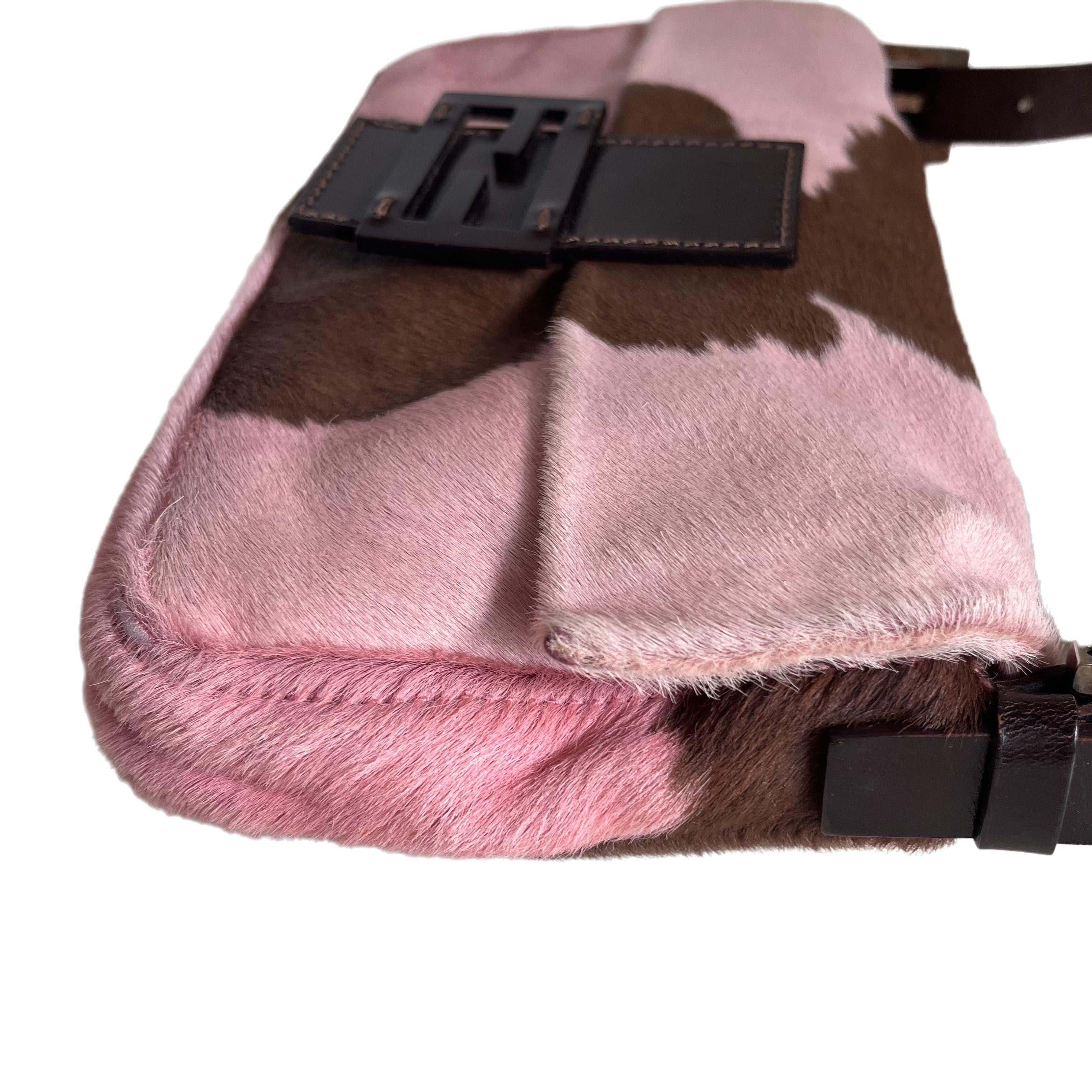 Fendi Baguette Pony-style Calfskin Leather Shoulder Bag in Pink Cow Print 2