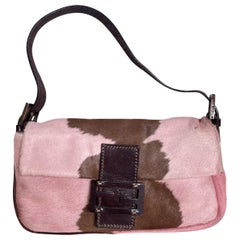 Fendi Baguette Pony-style Calfskin Leather Shoulder Bag in Pink Cow Print