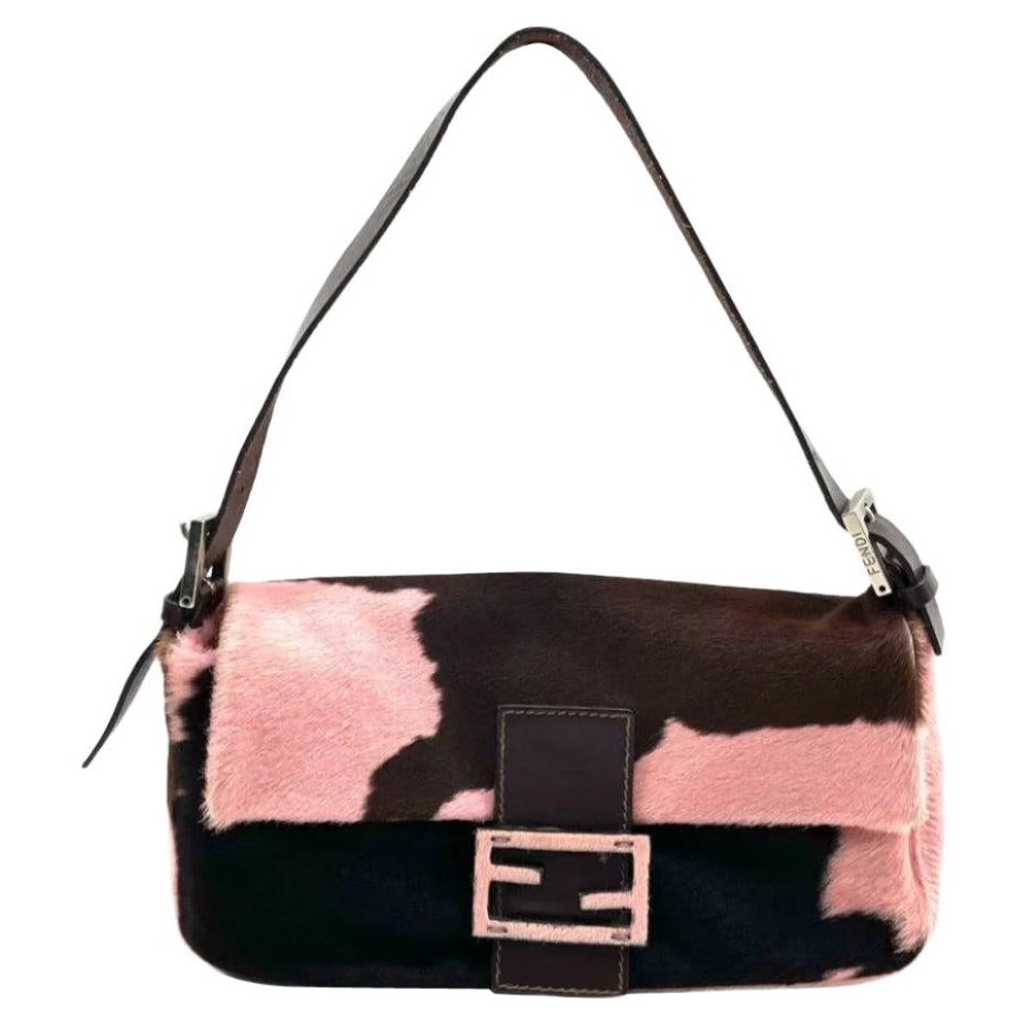 Fendi Baguette Pony-style Calfskin Leather Shoulder Bag in Pink Cow Print