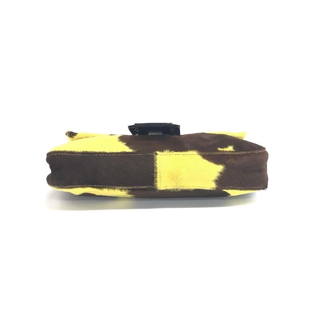 Women's Fendi Baguette Pony-style Calfskin Leather Shoulder Bag in Yellow Cow Print For Sale