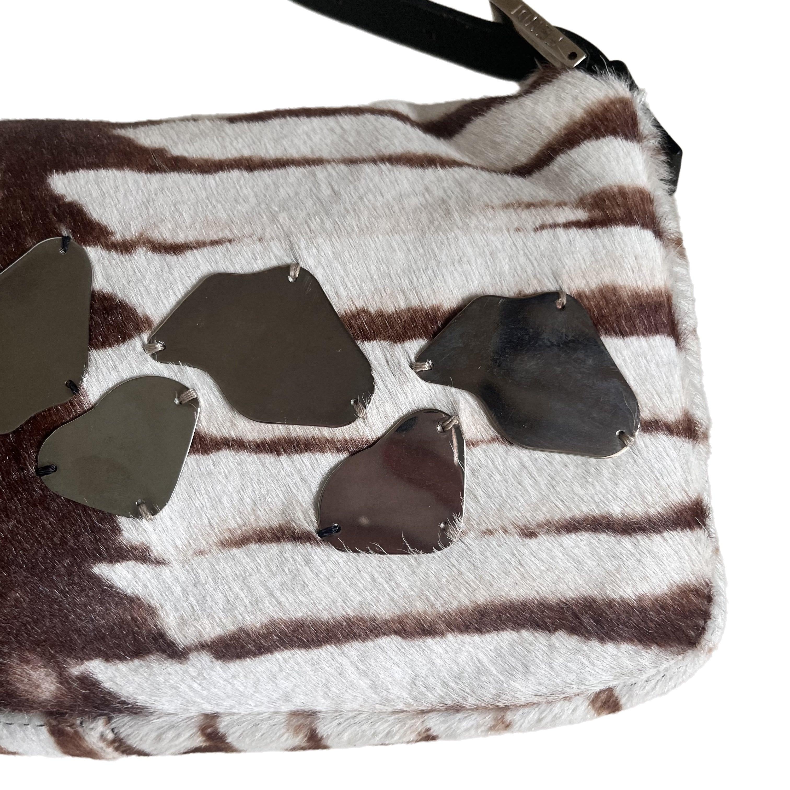 Fendi Baguette Pony-style Calfskin Leather Zebra Print with Metal Mirror 6