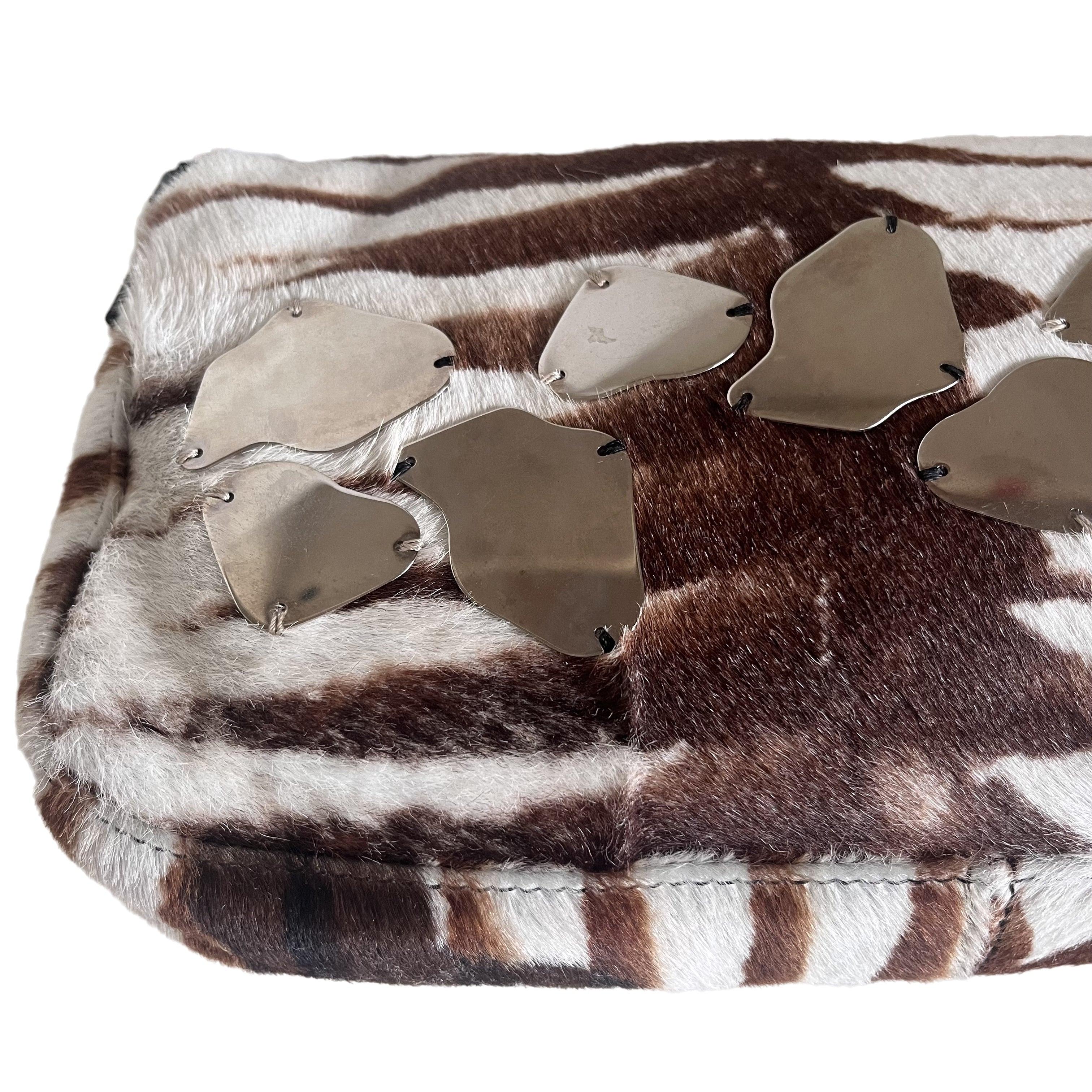 Fendi Baguette Pony-style Calfskin Leather Zebra Print with Metal Mirror 7