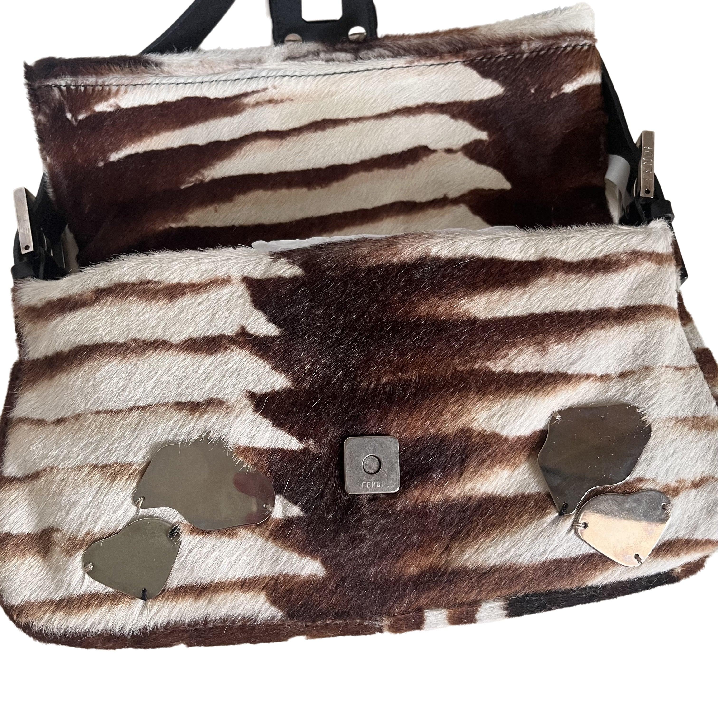Fendi Baguette Pony-style Calfskin Leather Zebra Print with Metal Mirror 8