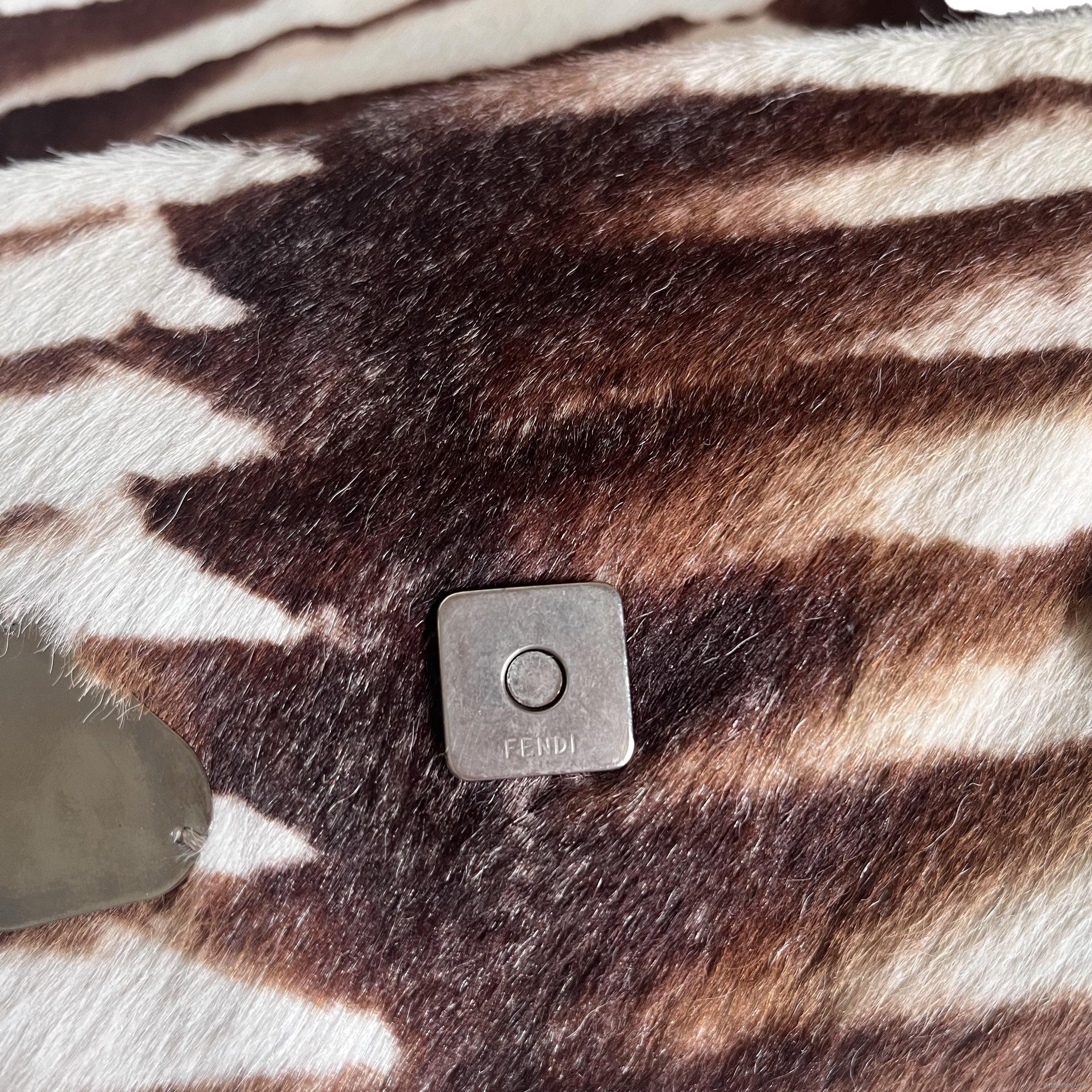 Fendi Baguette Pony-style Calfskin Leather Zebra Print with Metal Mirror 9