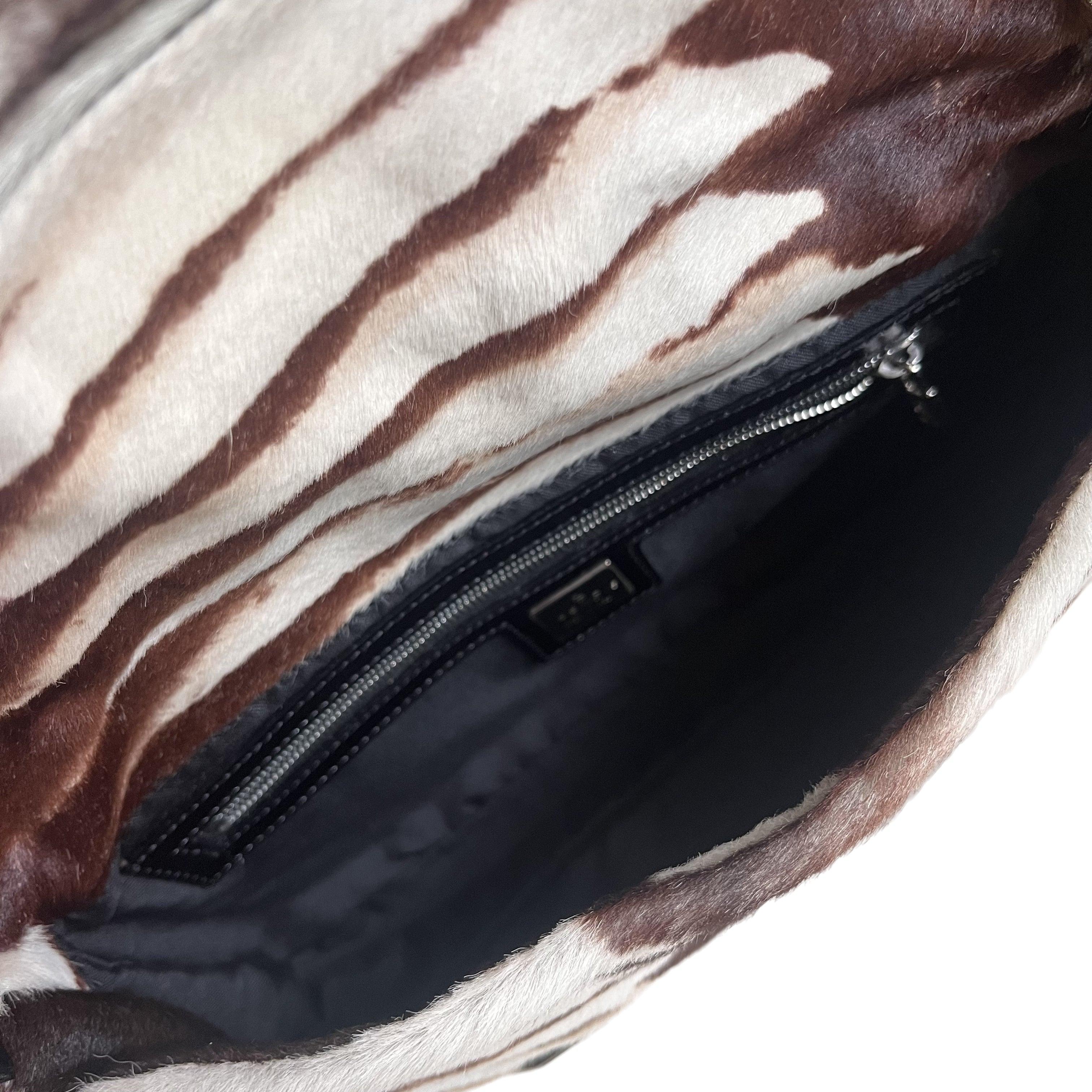 Fendi Baguette Pony-style Calfskin Leather Zebra Print with Metal Mirror 10