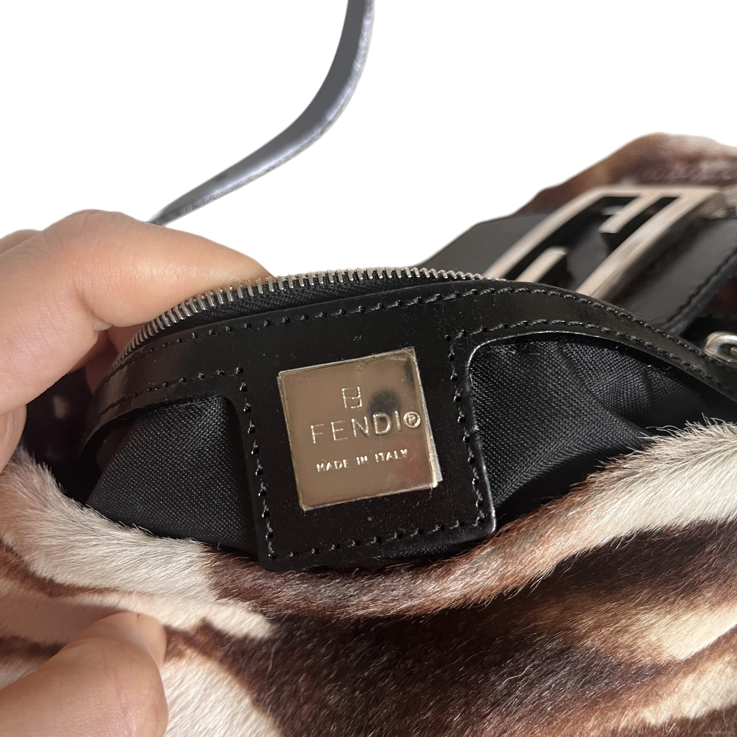 Fendi Baguette Pony-style Calfskin Leather Zebra Print with Metal Mirror 11