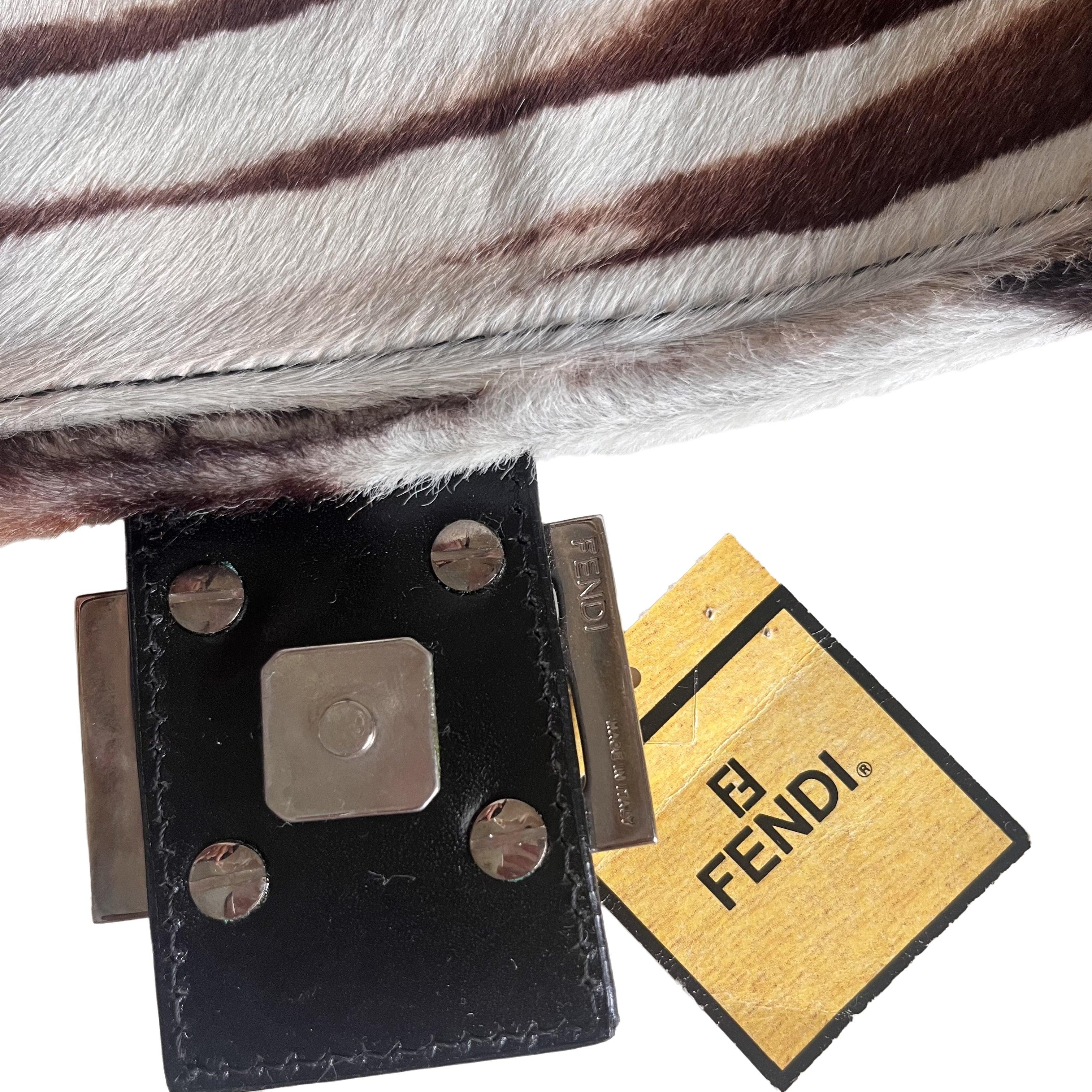Fendi Baguette Pony-style Calfskin Leather Zebra Print with Metal Mirror 14
