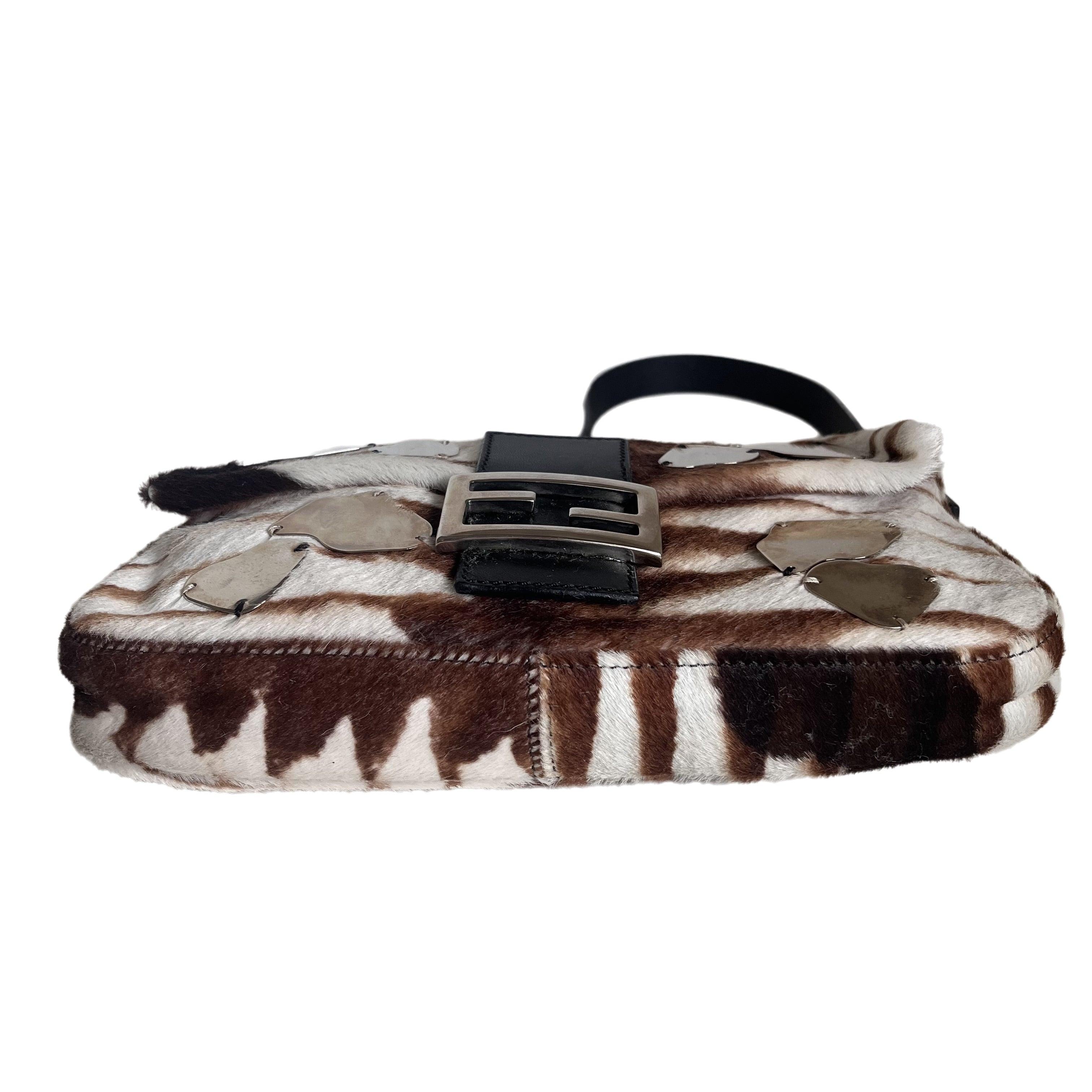 Fendi Baguette Pony-style Calfskin Leather Zebra Print with Metal Mirror 1