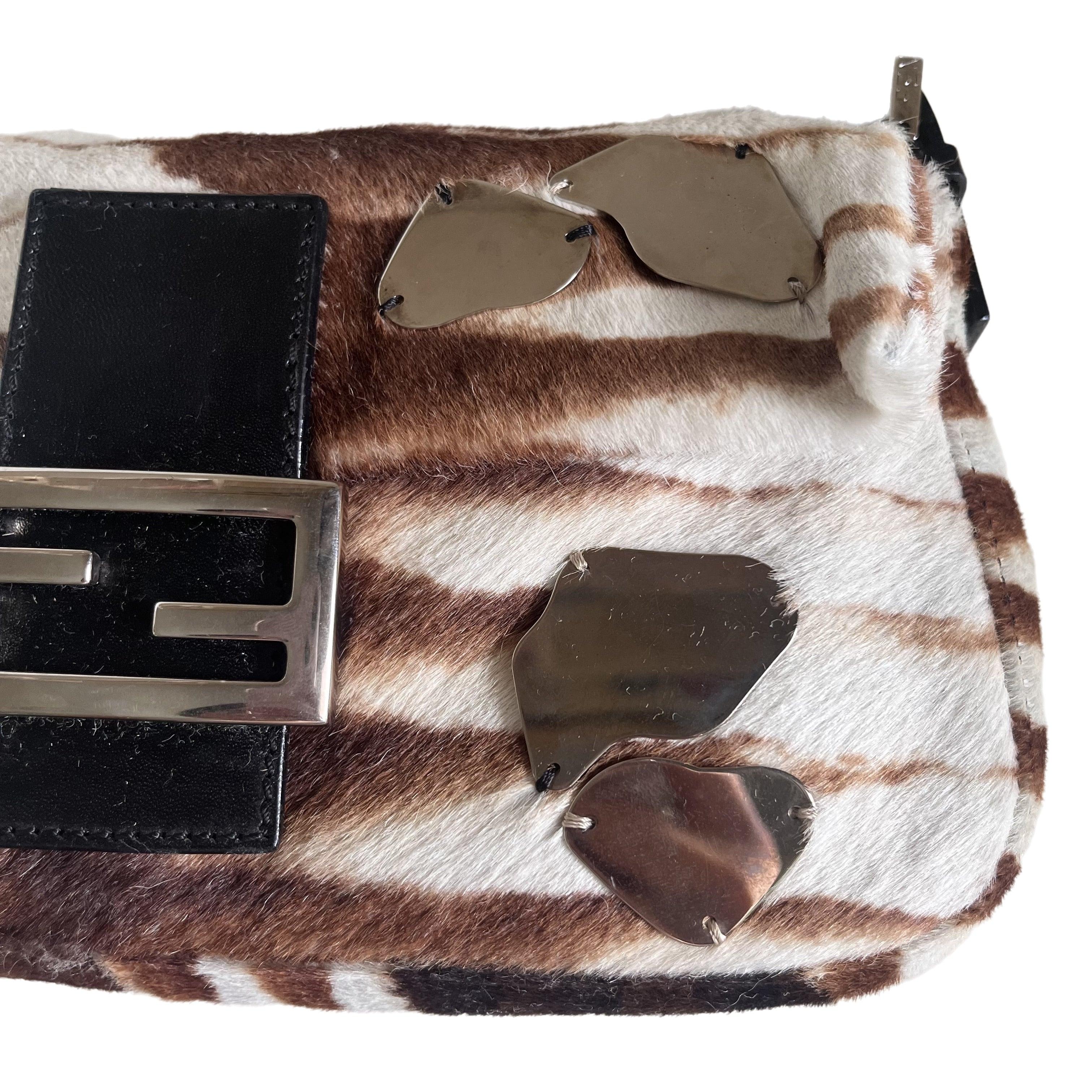 Fendi Baguette Pony-style Calfskin Leather Zebra Print with Metal Mirror 4