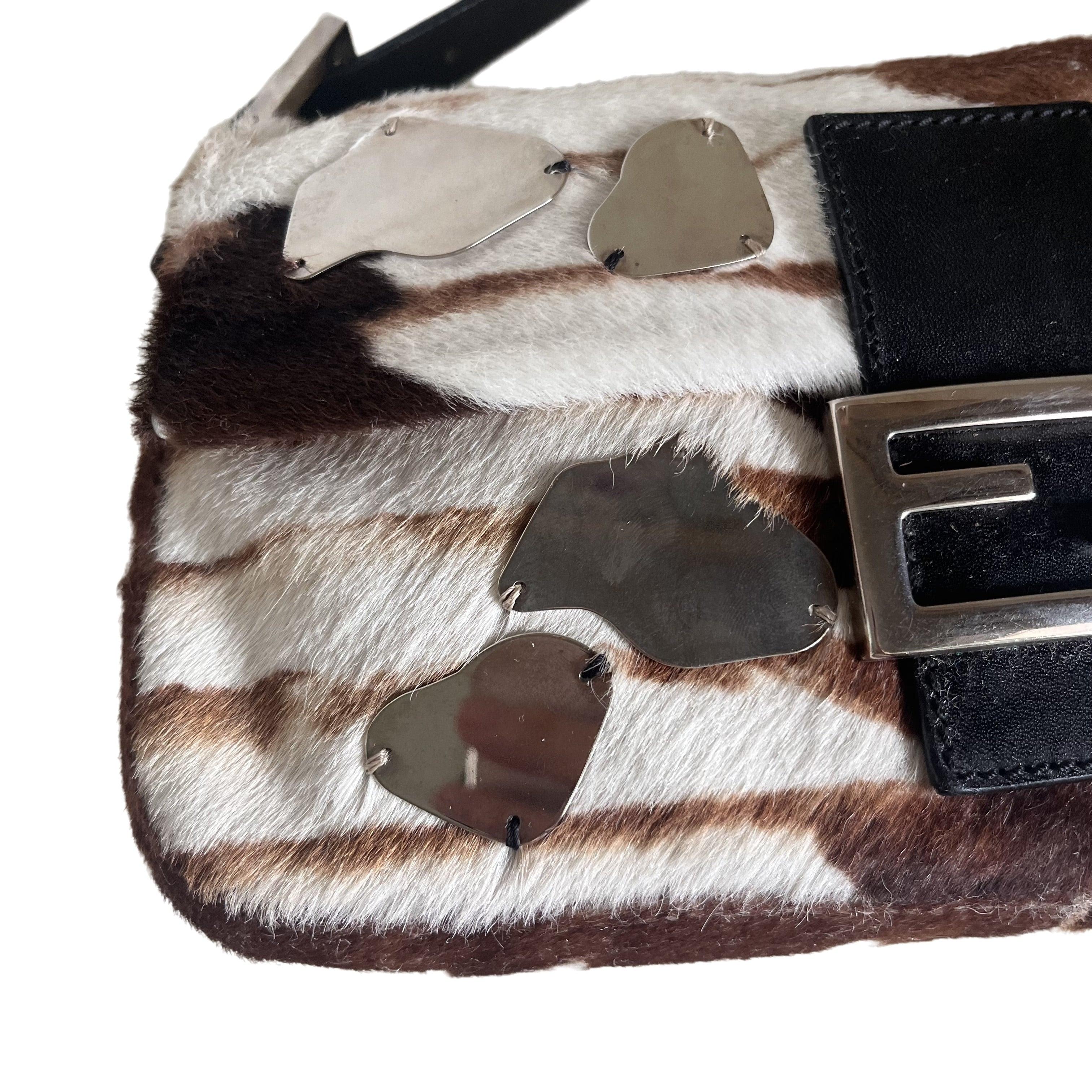 Fendi Baguette Pony-style Calfskin Leather Zebra Print with Metal Mirror 5