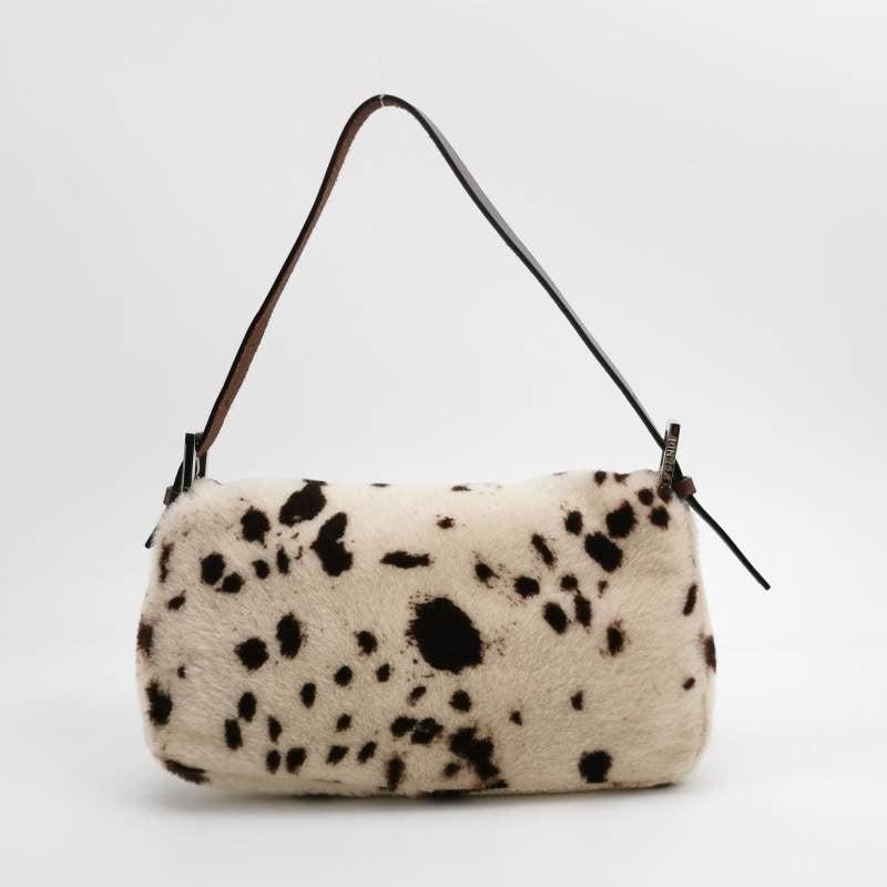 Women's Fendi Baguette Pony-style Leather Dalmatian Print Cream White