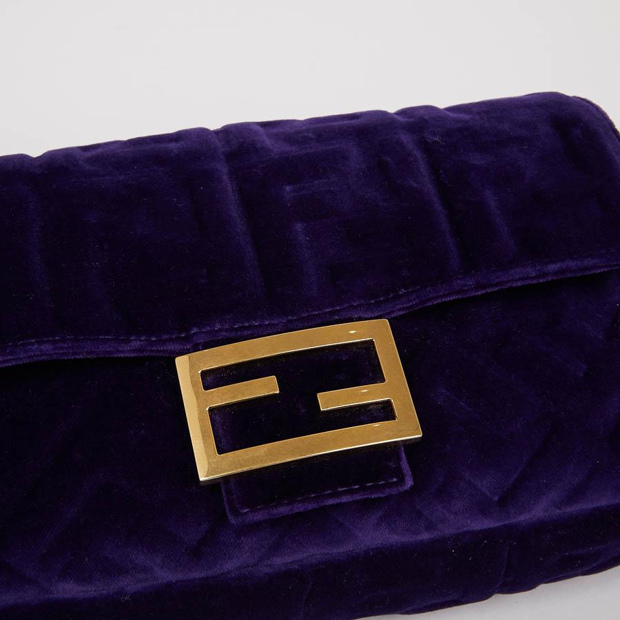Black FENDI Baguette Purple Embossed Velvet Bag