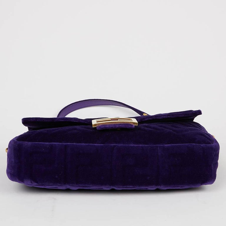 FENDI Baguette Purple Embossed Velvet Bag
