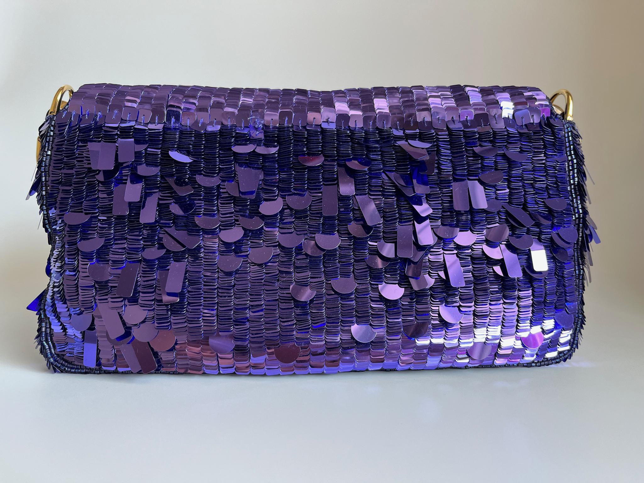 Fendi Baguette Purple Glitter Sequins Sex and City In New Condition In AUBERVILLIERS, FR