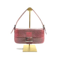 Fendi Baguette Purple Lizard Skin Leather Handbag