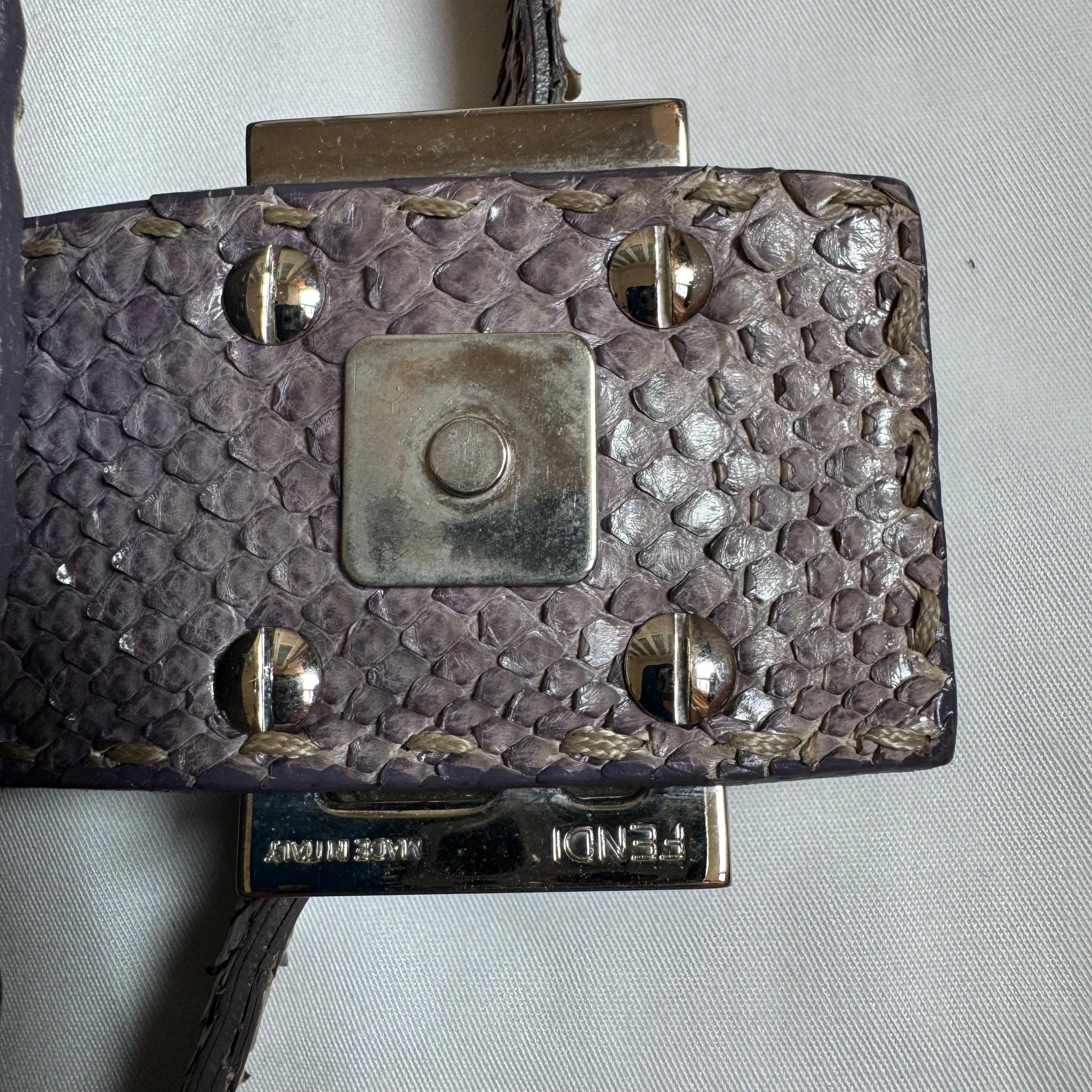 Fendi Baguette Purple Snakeskin Cutout Shoulder Bag For Sale 7