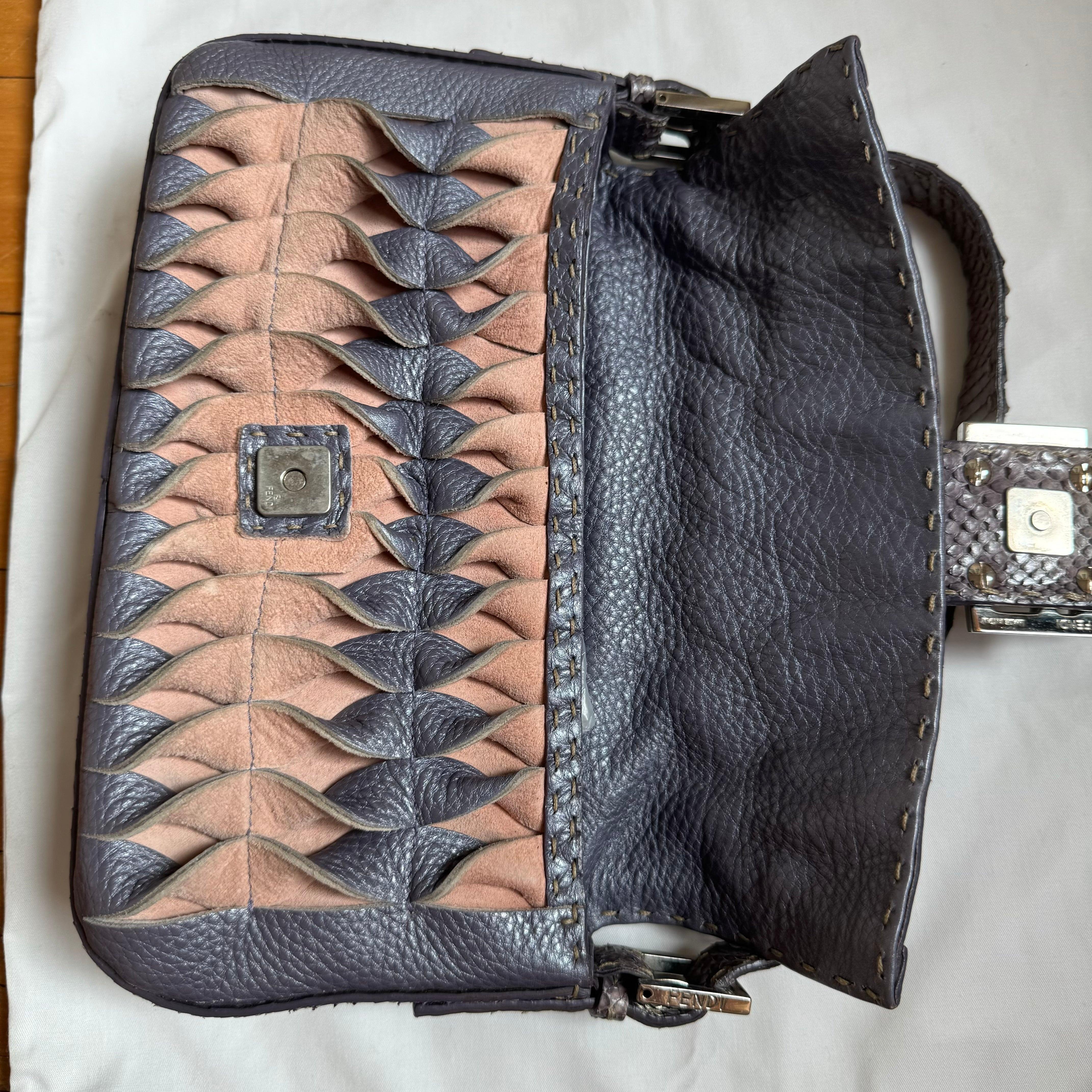Fendi Baguette Purple Snakeskin Cutout Shoulder Bag For Sale 13