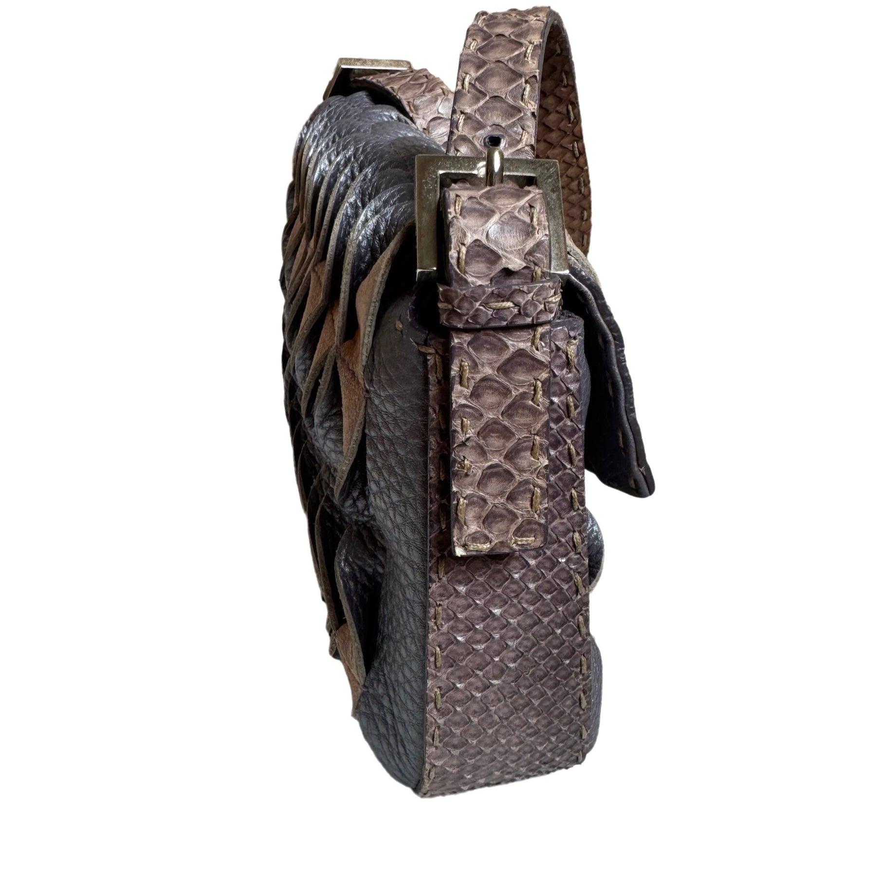 Black Fendi Baguette Purple Snakeskin Cutout Shoulder Bag For Sale