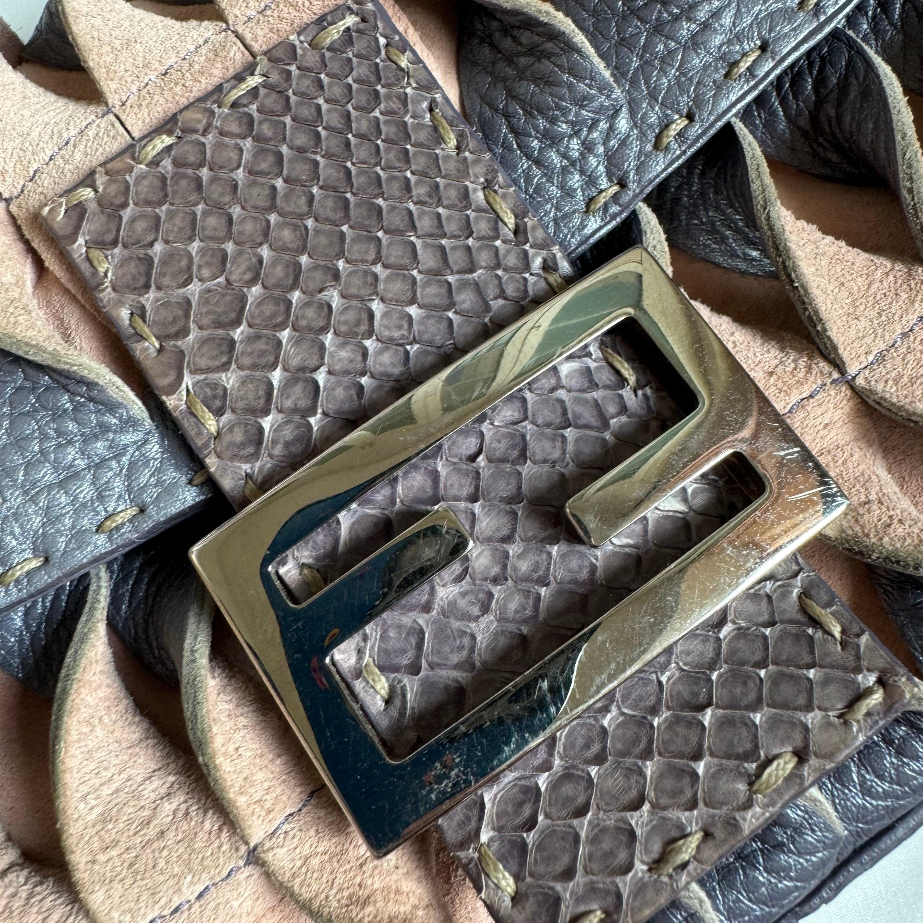 Fendi Baguette Purple Snakeskin Cutout Shoulder Bag For Sale 2