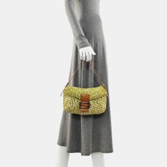 Fendi Baguette Raffia Straw Green Shoulder Bag