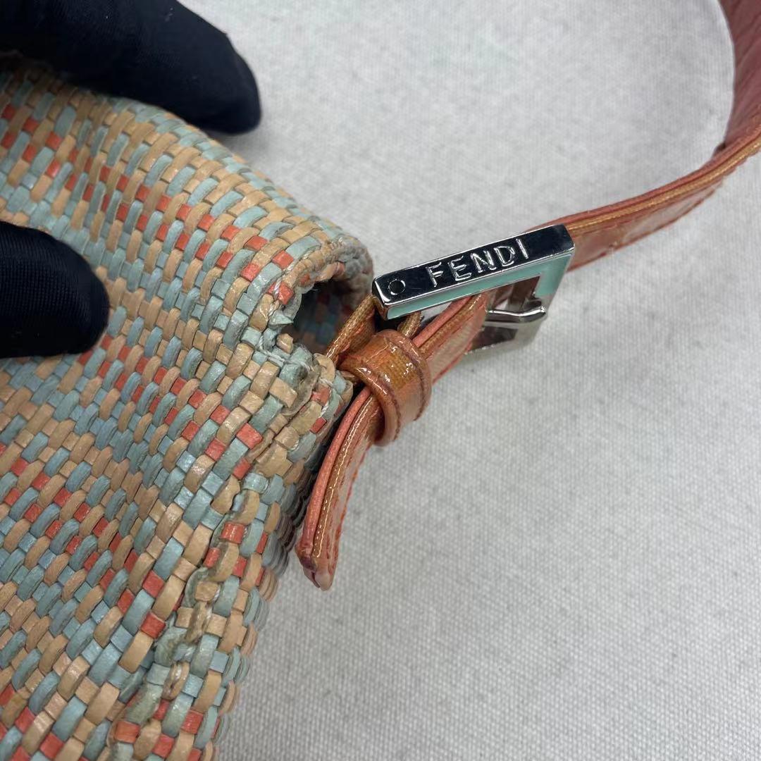 Fendi Baguette Raffia Straw Multicolor Shoulder Bag 6