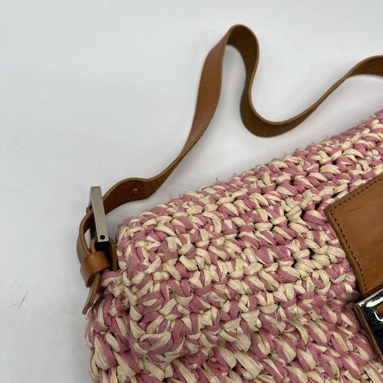Fendi Baguette Raffia Straw Multicolor Shoulder Bag 8