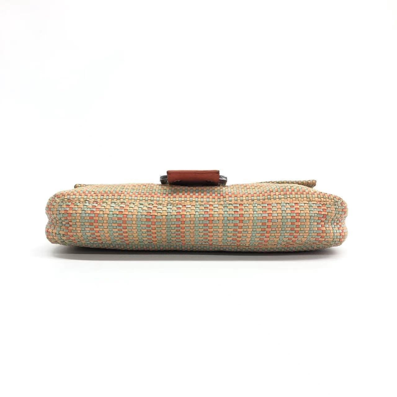 Women's Fendi Baguette Raffia Straw Multicolor Shoulder Bag