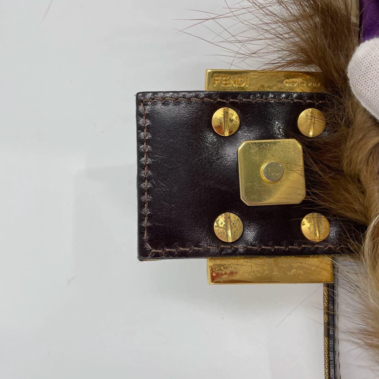Fendi Baguette RARE Skunk Fur Vinyl Zucchino Strap Tobacco Multicolor 10