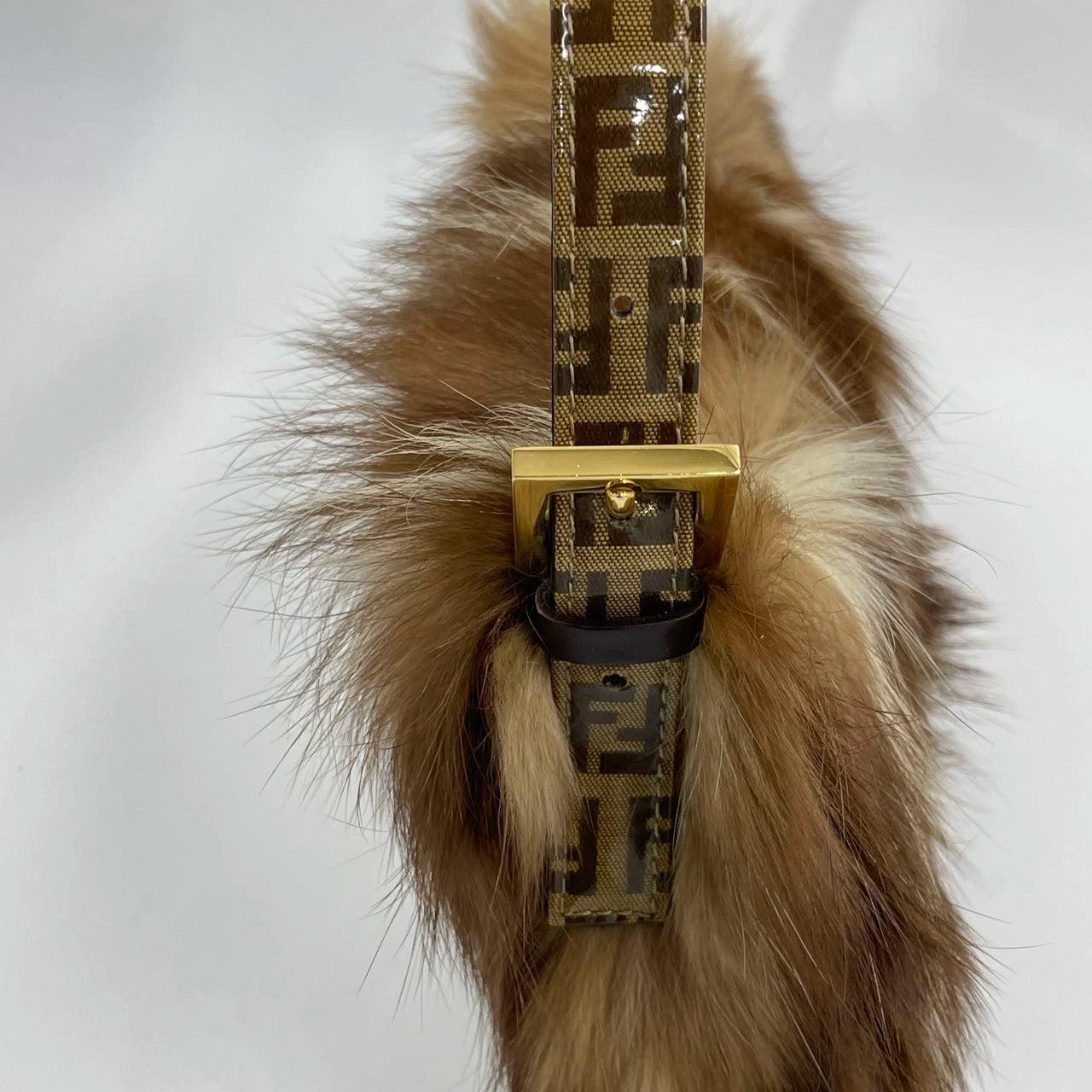 Fendi Baguette RARE Skunk Fur Vinyl Zucchino Strap Tobacco Multicolor 12