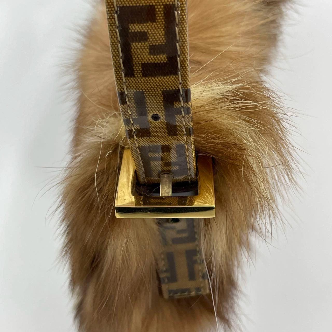 Fendi Baguette RARE Skunk Fur Vinyl Zucchino Strap Tobacco Multicolor 13