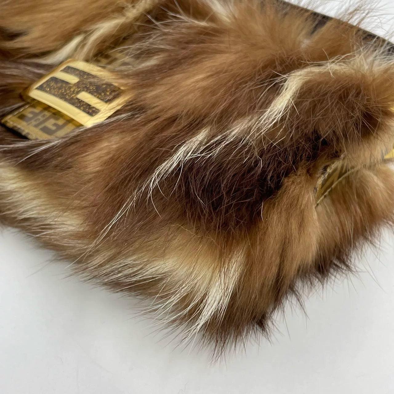 Fendi Baguette RARE Skunk Fur Vinyl Zucchino Strap Tobacco Multicolor 14