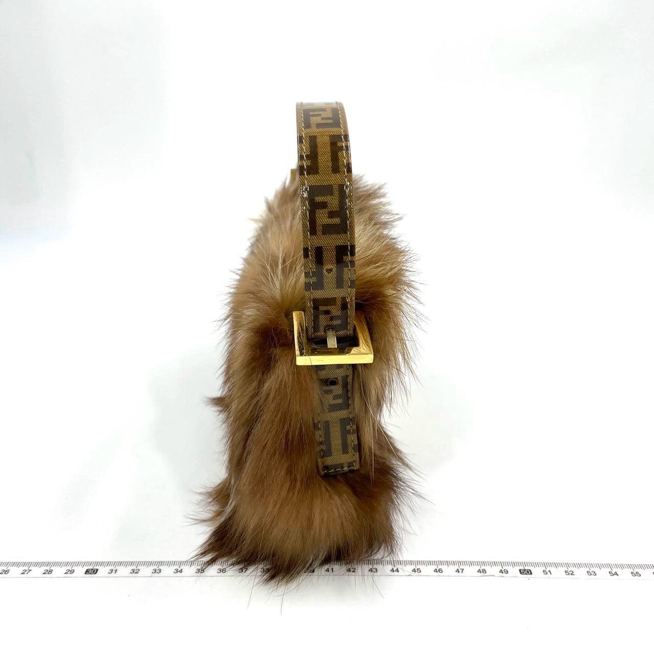 Brown Fendi Baguette RARE Skunk Fur Vinyl Zucchino Strap Tobacco Multicolor