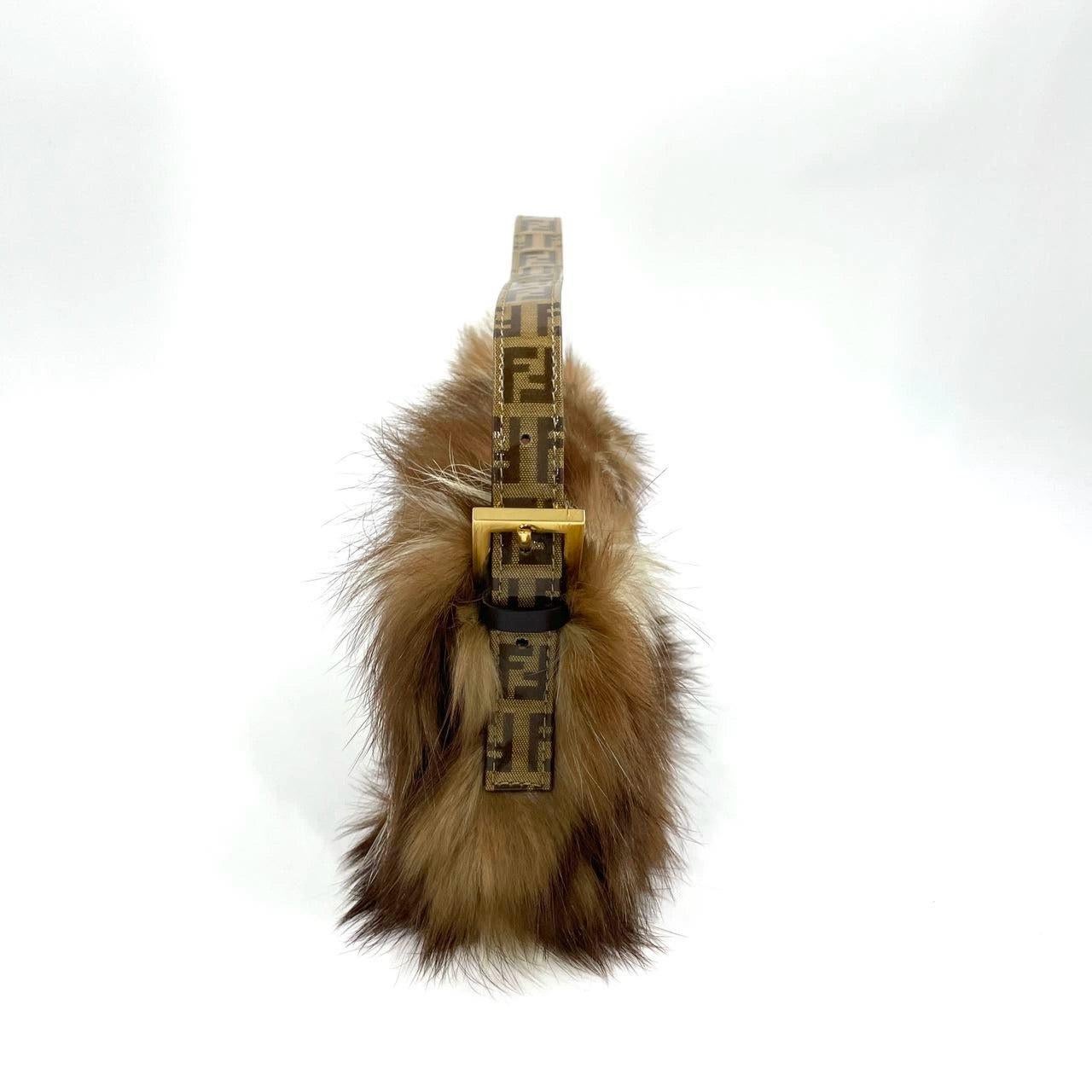 Women's Fendi Baguette RARE Skunk Fur Vinyl Zucchino Strap Tobacco Multicolor