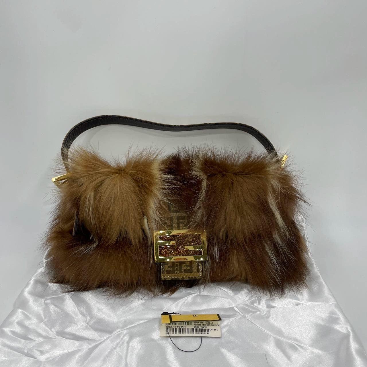 Fendi Baguette RARE Skunk Fur Vinyl Zucchino Strap Tobacco Multicolor 3