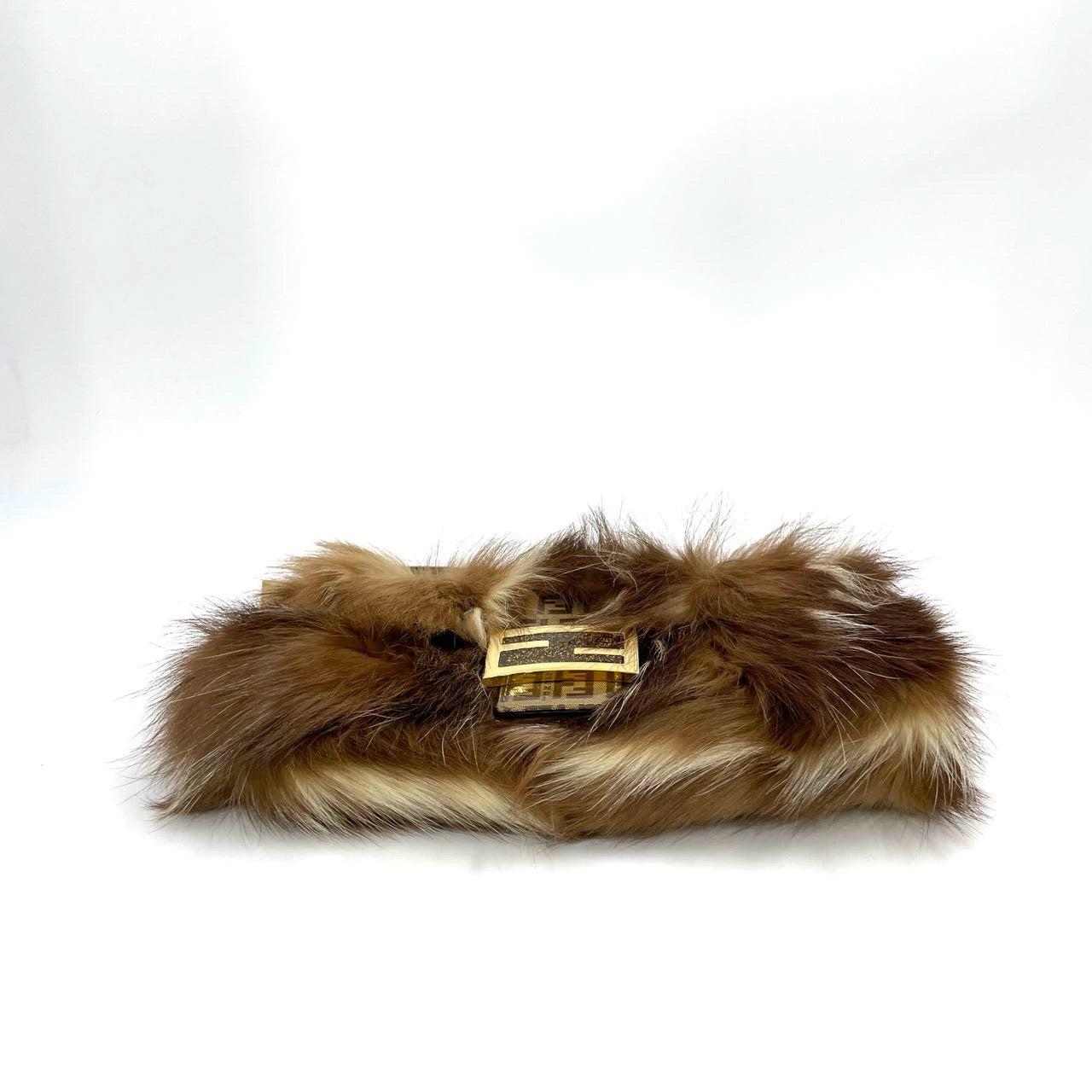 Fendi Baguette RARE Skunk Fur Vinyl Zucchino Strap Tobacco Multicolor 4