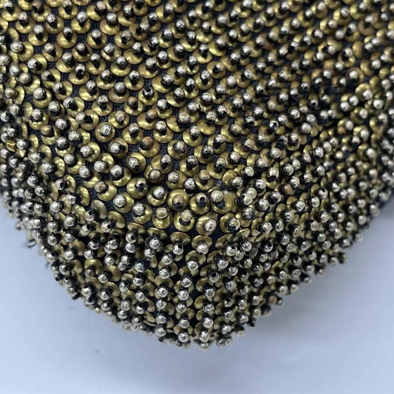 Fendi Baguette Rare Vintage Gold Metallic Beaded Snake-skin Trimmed Shoulder Bag 5