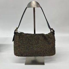 Fendi Baguette Rare Vintage Gold Metallic Beaded Snake-skin Trimmed Shoulder Bag