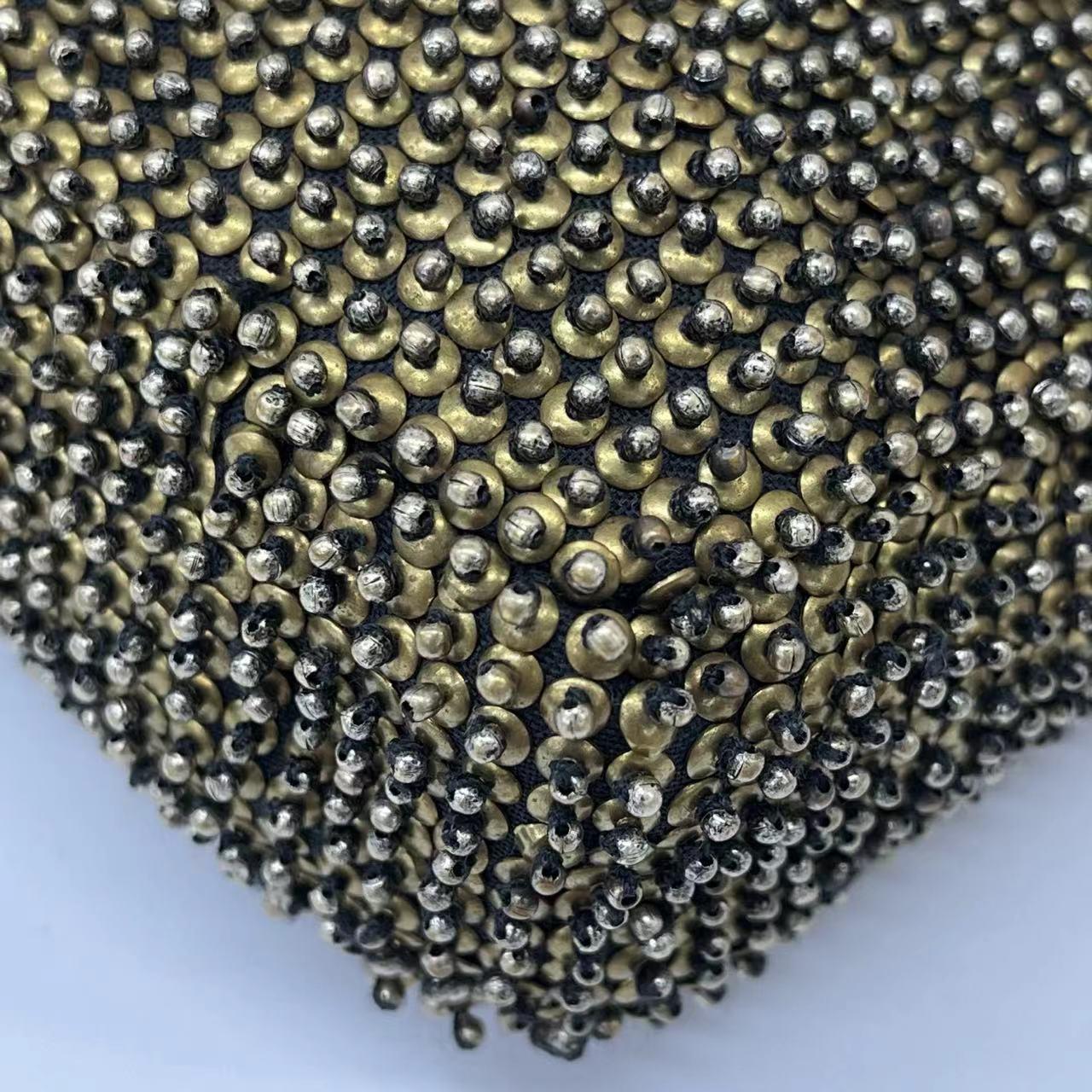 Fendi Baguette Rare Vintage Gold Metallic Beaded Snake-skin Trimmed Shoulder Bag 3