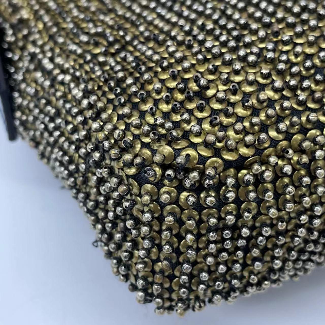 Fendi Baguette Rare Vintage Gold Metallic Beaded Snake-skin Trimmed Shoulder Bag 4