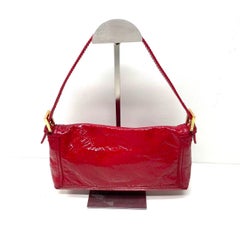 FENDI Baguette Red Crinkled Patent Leather Shoulder Bag
