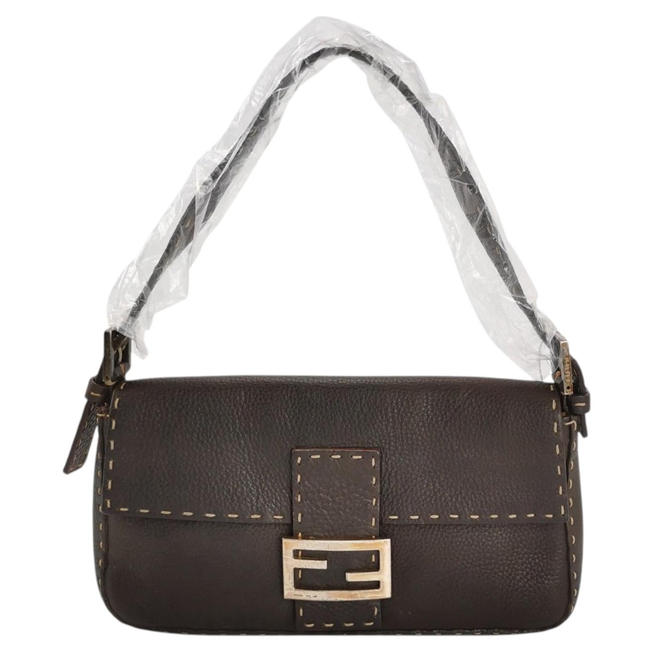 Fendi Baguette Selleria Calfskin Leather Brown Shoulder Bag