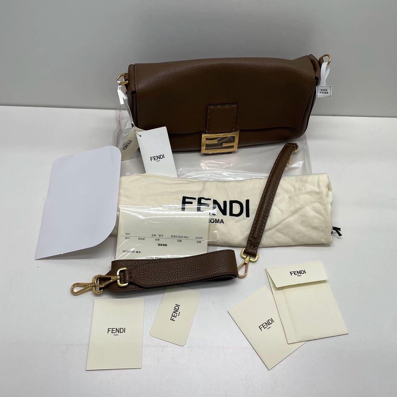 Fendi Baguette Selleria Calfskin Leather Crossbody Bag Large Brown 3