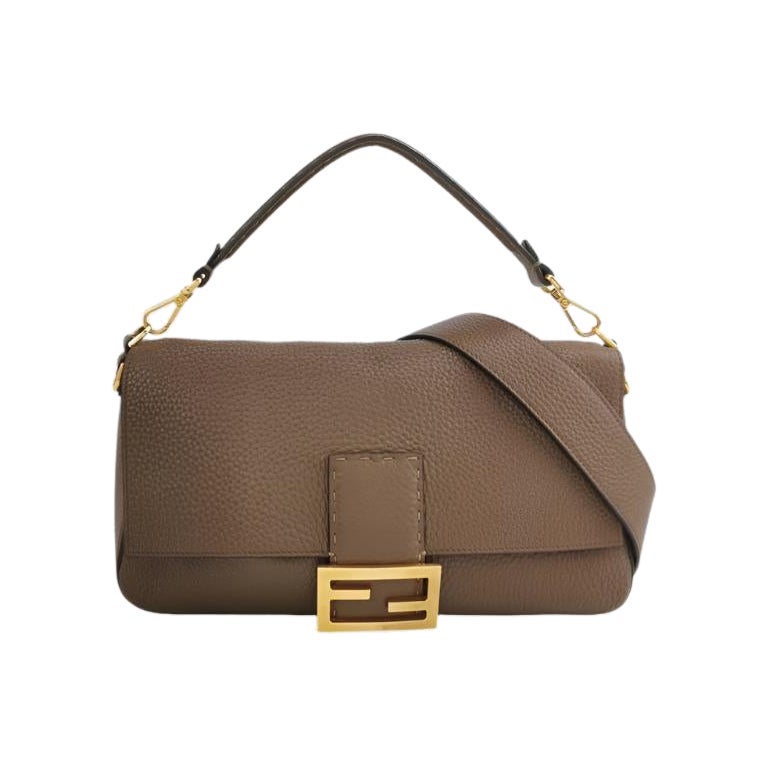 Fendi Baguette Selleria Calfskin Leather Crossbody Bag Large Brown