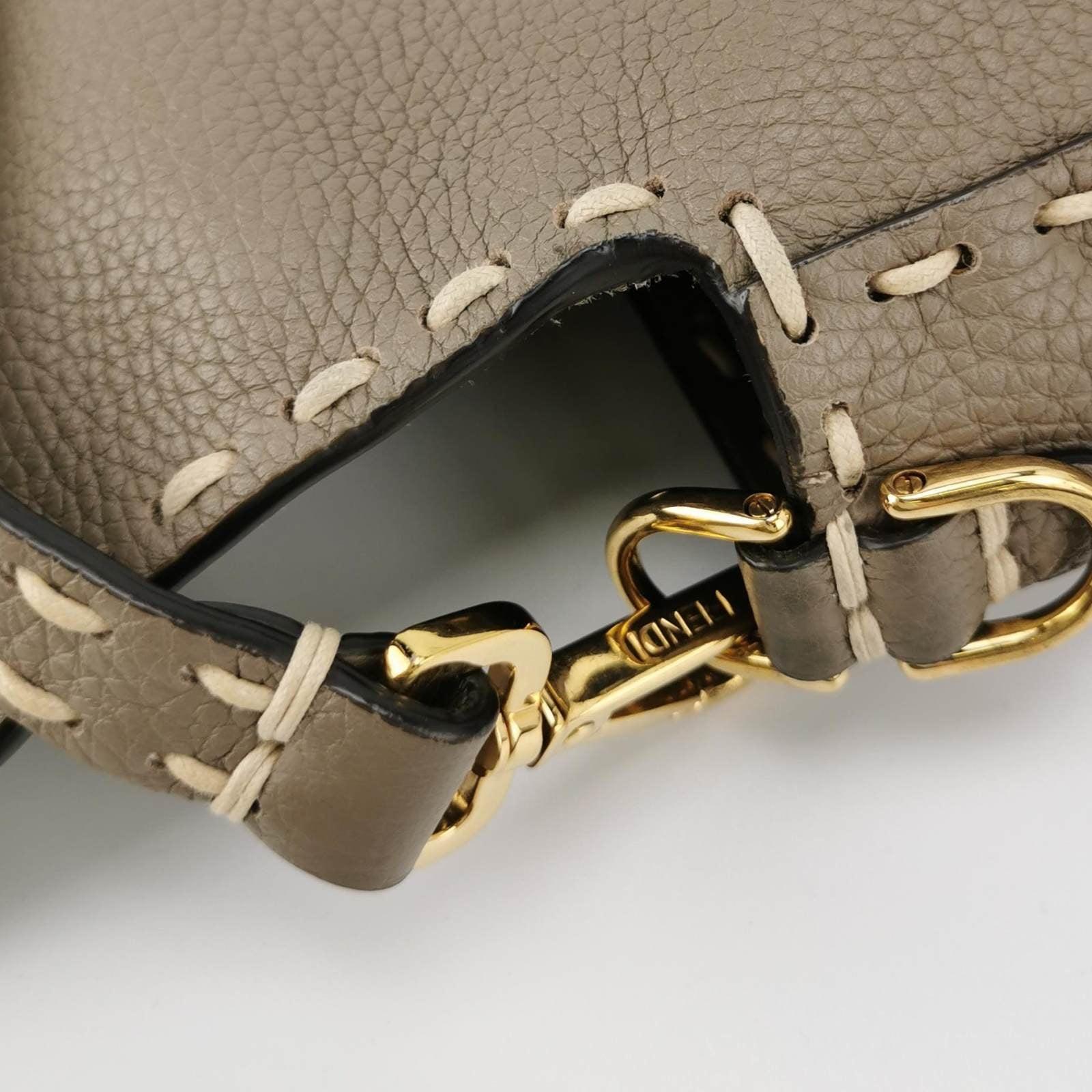 Fendi Baguette Selleria Calfskin Leather Crossbody Bag Medium Grey Beige 7