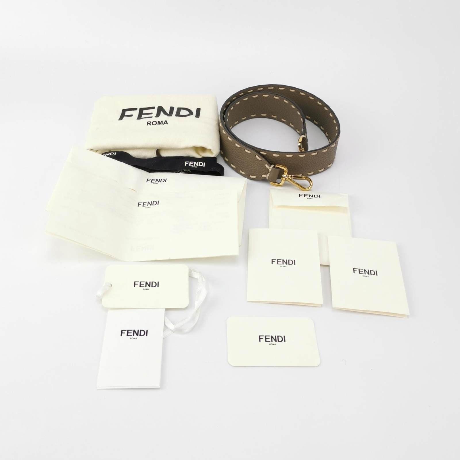 Fendi Baguette Selleria Calfskin Leather Crossbody Bag Medium Grey Beige 8