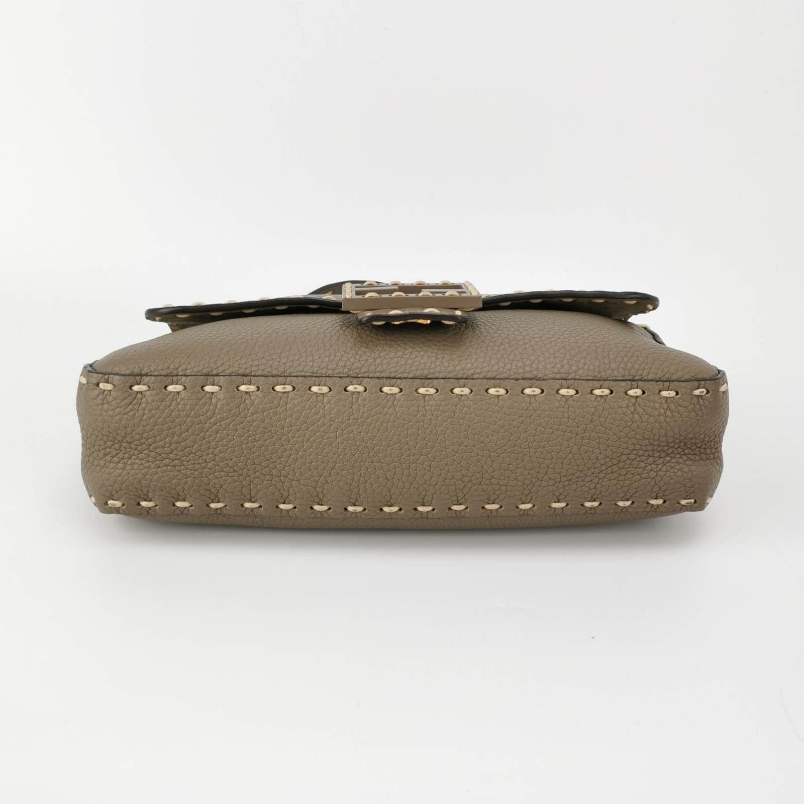 Fendi Baguette Selleria Calfskin Leather Crossbody Bag Medium Grey Beige 1