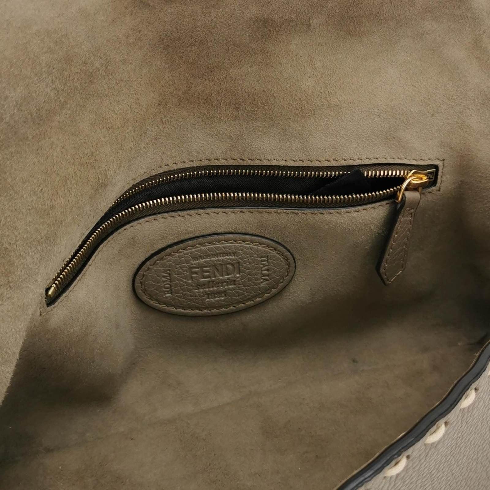 Fendi Baguette Selleria Calfskin Leather Crossbody Bag Medium Grey Beige 3