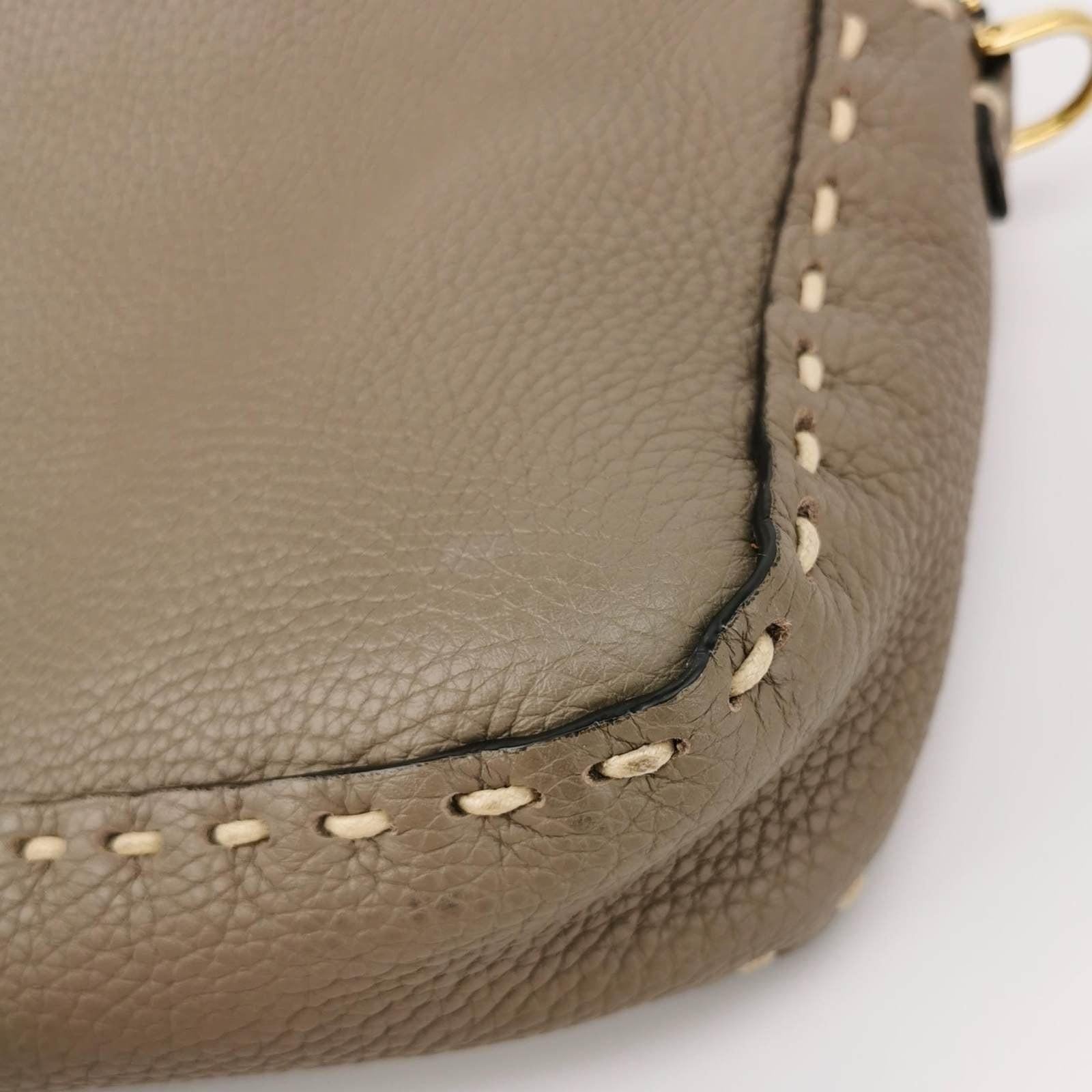 Fendi Baguette Selleria Calfskin Leather Crossbody Bag Medium Grey Beige 4