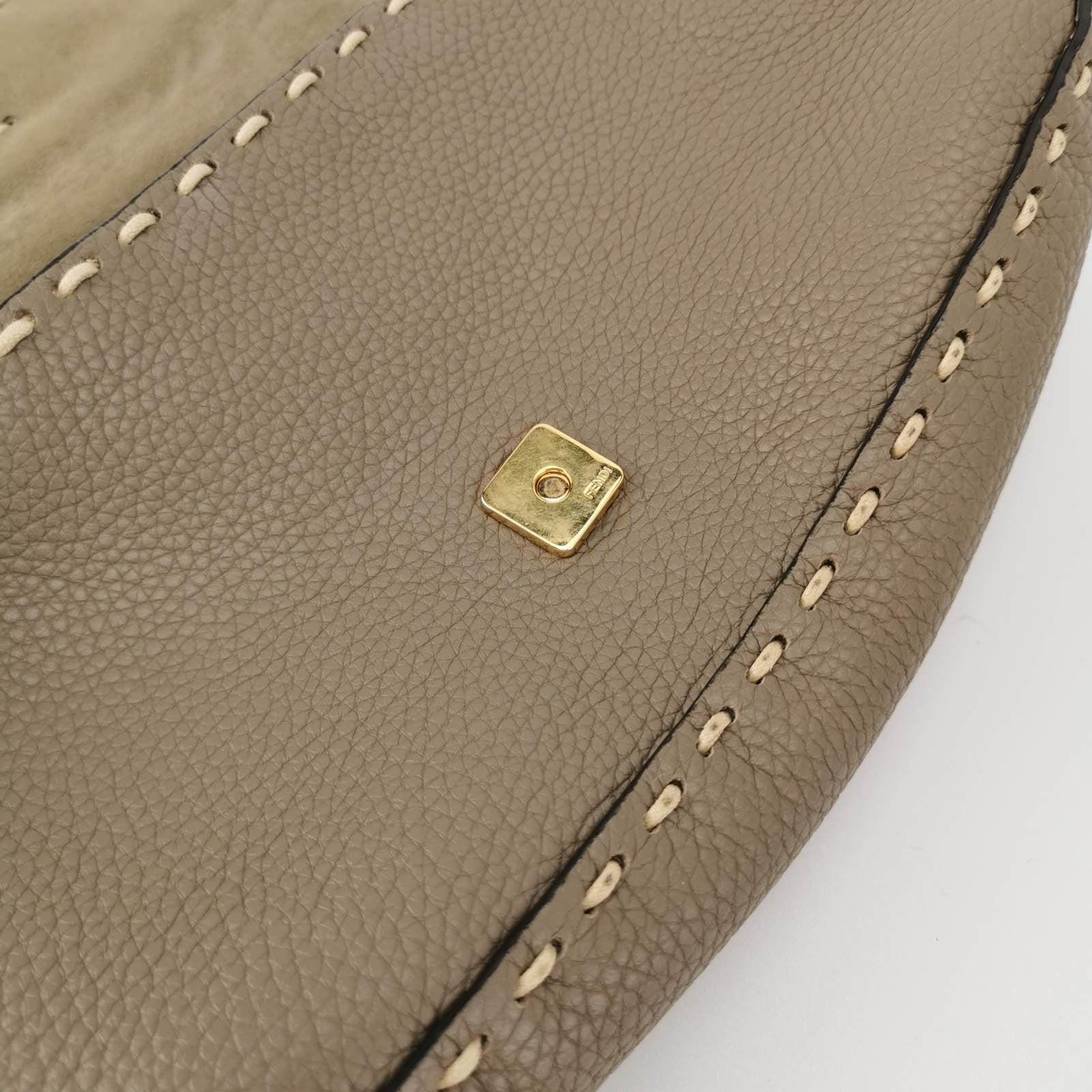 Fendi Baguette Selleria Calfskin Leather Crossbody Bag Medium Grey Beige 5