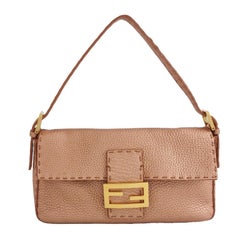 Fendi Baguette Selleria Calfskin Leather Iridescent Metallic Pink Shoulder Bag